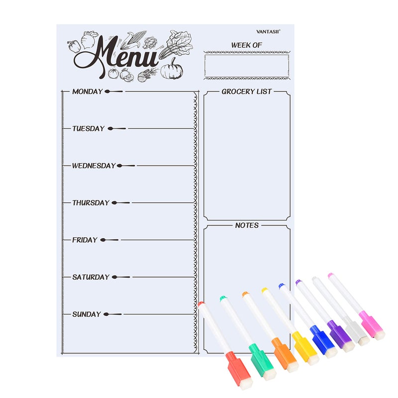 Vantasii Magnetic Refrigerator Whiteboard,Weekly Menu, Meal Planner, Grocery Shopping List, Dry Erase Board, for Kitchen Fridge with 8 Color Magnetic Markers (16inchx12inch) - Image 2